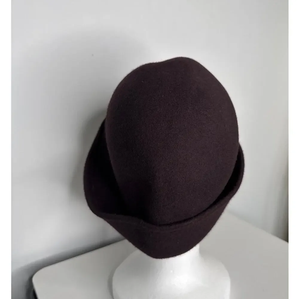 1970s–1980s New York Hat Co Brown Wool Felt Asymmetrical Cloche Hat
